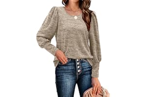Aokosor Long Sleeve Tops Women Puff Sleeve Jumpers Ladies Lightweight Loose Sweatshirt