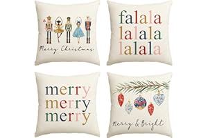 Artoid Mode Falala Nutcrackers Bells Merry Christmas Cushion Covers Set of 4, 45x45 cm Xmas Winter Decorative Pillow Case Cover Sofa Living Room Decor
