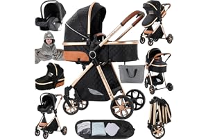 MoLi Trio Barnvagn, 3 i 1 Barnvagn med Dubbel Push-läge, Omvändbar, Trio Barnvagn för Nyfödda med Stor Barnkorg, Fällbar Alum