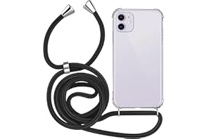 MyGadget Funda con Cuerda para Apple iPhone 12 Mini - Carcasa en Silicona TPU Suave con Cordón - Case y Correa Adjustable - Negro