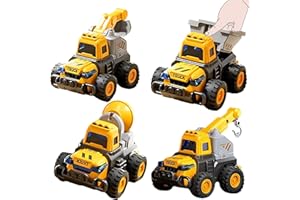 CARLORBO Construction Truck Toys for Boys Girls Ages 2-4 - ABS Press-N-Go Monster Trucks for Kids Gift, Mini Excavator Toy Dump Crane Mixer Trucks for Toddlers 1-3, Pull Back Cars for Construction Sand Box