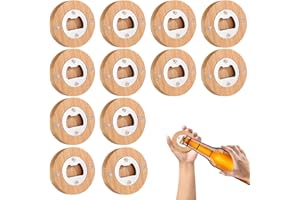 PRITOK Décapsuleur en bois : 12 pièces ouvre-bouteille, décapsuleur en acier inoxydable bambou avec affaiblissement du champ, adsorbable, décapsuleur personnalisé, excellent cadeau pour les hommes