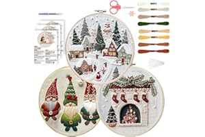 QUANMAITONG Stickset Erwachsene, Weihnachten Stickset für Anfänger, Embroidery Kit, Stick And Poke, Stickbilder Stickrahmen DIY, Kreuzstich Weihnachten Deko (3 Set)