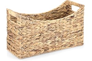 BSTKEY Natural Water Hyacinth Toilet Paper Storage Basket, Hand-woven Bathroom Roll Paper Organizer Toilet Paper Holder Magazine Basket Storage Newspaper Holder Paper Towel Storage Basket