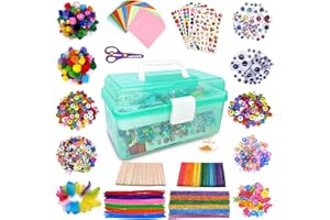 obqo 1800+ Pcs Kids Craft Box Kit, Toddler Arts and Crafts Includes Pom Poms, Pipe Cleaners, Feather, Folding Box - All in One DIY Set for Toddlers (Green)