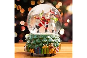 DUSVALLY Christmas Musical Snow Globe with Santa & Snowman, Glass Water Ball with Glittering Snowfall, Holiday Music Box for Home Decor and Gift