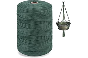 ‎HOMEWIT Homewit Makramee Baumwolle Garn 3 mm x 300 m,Weihnachtsgrün Natürliche Baumwollgarn Kordel-Strickarbeiten Kettgarn Baumwollschnur für Dekorative Projekte, Pflanzenhänger - Dunkel Grün