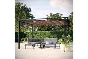AVRIL PARIS Tonnelle Pergola Aluminium 4x3 m Anthracite - Toile en Polyester Coulissante Rétractable Taupe - Pergola Jardin Exterieur - Résistante aux UV – Havana