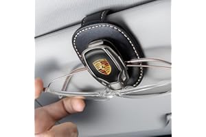 LABSTANDARD per Porsche Porta Occhiali Auto, Pelle Porta Occhiali per Porsche Panamera Cayenne Macan Boxster Taycan Cayman 718 911,Porta Occhiali da Sole per Visiera Parasole Auto, Accessori Interni, Nero