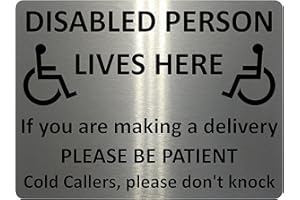 XTRA-PRINT 1244 DISABLED PERSON LIVES HERE Metal Aluminium Plaque Sign For Door Gate House (85x54mm - Credit Card Size, Brushed Silver)