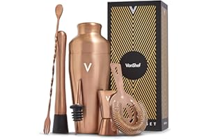 VonShef Cocktail Shaker Set, Copper 6pc Set with 550ml Parisian Cocktail Shaker, Professional Bartender Kit for Home Bar, Including Strainer, Muddler, Jigger & Other Bar Accessories, Gift Box Included
