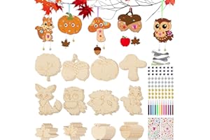 RVLZKCPG Set di 72 scacciapensieri per bambini, in legno, per bambini, per l'autunno, per bambini, per il fai da te, per l'autunno, per il compleanno, per ragazzi e ragazze, vacanze, artigianato