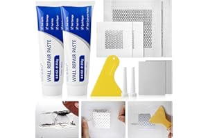 SEISSO Crème Réparation Murale, Enduit de Rebouchage Pâte de Murs, 4 patchs Dautocollants Muraux, Répare Efficacement les Rayures, Trous, Fissures, Graffitis Sur les Murs(250g*2)