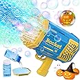 SHCKE 69 Holes Rocket Bubble Gun with Colorful Lights/Bubble Solution,Bubble Machine Gun, Bubble Guns for Kids Summer Outdoor Play Christmas Birthday Wedding Parties [Blue]