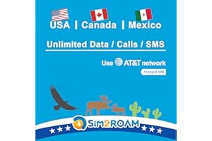 SIM2ROAM USA Kanada Mexiko AT&T SIM-Karte | unbegrenzte Hochgeschwindigkeitsdaten/Anrufe/SMS | ATT SIM-Karte US, USA, Kalifornien, Kanada, Mexiko | nur passend für iPhone (21 Tage)