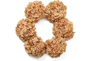 DuHouse Artificial Bigger Silk Hydrangea Flower Heads with Stem Real Touch Fake Hydrangea Flower Bouquets for Wedding Home Party Garden Centerpiece Pack of 6(Brown)