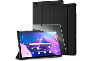 EasyAcc Coque pour Lenovo Tab M10 Plus 3ème Génération TB125/TB128 2022 en Verre trempé, Housse Étui avec Fonction Support, Noir