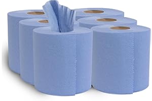 H-Line Blue Rolls Centrefeed Kitchen Towels Roll Embossed Pattern Strong & Absorbent Blue Roll Paper Towel Tissue Standard Household Towels for Home Kitchen Office Warehouse Garage (Pack of 6)