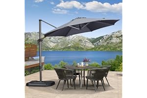 PURPLE LEAF 3 M Round Garden Cantilever Parasol, Large Square Patio Umbrella with Crank Handle and Tilt for Balcony and Outdoor, Grey