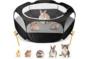 MAIKEHIGH Laufstall für Kleintiere, Pop-up-Hamsterlaufstall mit Abdeckung, faltbares offenes Käfigzelt, Übungszaun für Meerschweinchen, Kaninchen, Chinchillas, Igel (schwarz)