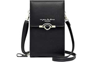 Aeeque Portefeuille Femme Porte Carte, Poche GSM, Sac Bandoulière Femme Téléphone Portable, Porte Monnaie en PU Cuir, Pochette de Smartphone de 6,7'',Sac de Voyage, Mini Sac GSM(Noir)