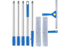 Zosenyer Limpiacristales con Mango Extensible(2 m), 2 en 1 Limpiar Cristales Ventanas Mango de Goma Suave, Limpiador de Ventanas con Escobilla Silicona y 2 Piezas Paños Microfibra para Ducha, Cristal