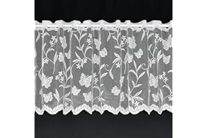 kellyuk Butterfly White Kitchen/Bathroom Cafe Net Curtain With Scalloped Floral Hem & Butterflies Floral Design - 4 Metres Wide x 12" (30cm) Drop