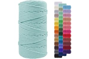 LEREATI Corde Macramé 5mm x 100m, Fil Macramé Corde Coton Naturelle, Grosse Ficelle Cordelette 5mm Cordon Macramé pour Macrame Mural, Porte Plante, Bricolage, Décoration Boho (Bleu Clair)