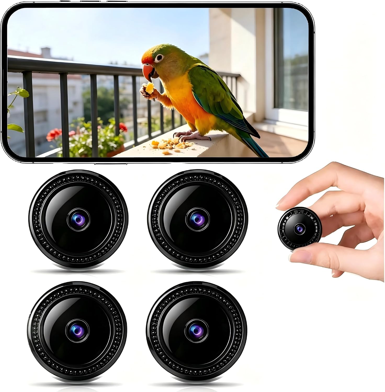 JEWKTTONS 4 PCS Caméra de Sécurité WiFi HD 1080P pour Bébé, Animal & Maison – Mini Caméra Espion sans Fil avec Vision Nocturne Intérieur/Extérieur, Compatible Smartphone 2026 Y/D