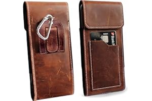 MOELECTRONIX ECHT Leder VERTIKAL Hüft Gürtel Tasche passend für Samsung Galaxy S25 S25+ S24 Ultra 5G S23 S22 S21 FE A56 A36 A26 A16 A06 A55 A35 A25 A15 A54 A14 Karabinerhaken Schutz Hülle Lederhülle XL BRAUN