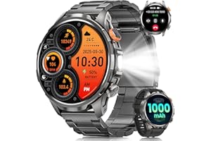 NAIXUES Montre Connectée Homme Militaire avec 1000mAh/LED Lampe, 1,91" AMOLED Smartwatch Homme avec Appel Bluetooth, 5ATM Étanche 110+ Modes Sportifs/Fréquence Cardiaque/SpO2/Suivi du Sommeil Android iOS Noir