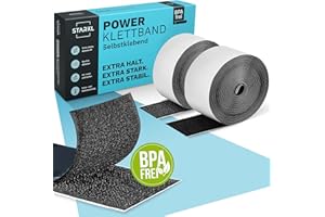 ‎STARKL STARKL® Klettband Selbstklebend - BPA Frei - 5m x 50mm - Klettverschluss Selbstklebend Schwarz - Extra Stark u. Extra Breit -Doppelseitiges Klettband für Innen und Außen