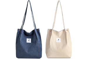 Makukke Lot de 2 sacs à bandoulière en velours côtelé pour femme - Pour la vie quotidienne, le bureau, les excursions scolaires et les courses, bleu jean + beige, L, Rétro