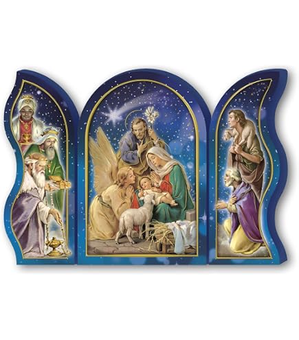 Fratelli Bonella - Set Di 3 Addobbi Natalizi In Legno Di Pioppo, Presepio Con Gesù, Maria E Giuseppe, Decorazioni Artigianali Made In Italy