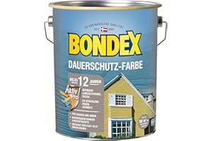 Bondex Dauerschutz Farbe Schneeweiß 4 L für 36 m² | Hervorragende Farbstabilität | Wetter- und UV-Schutz - bis zu 12 Jahre | Seidenglänzend | Dauerschutzfarbe | Holzfarbe