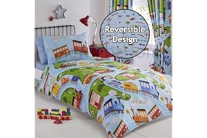 Kids Club Trains Bed Duvet Cover and Pillowcase Set, Polyester-Cotton, Blue