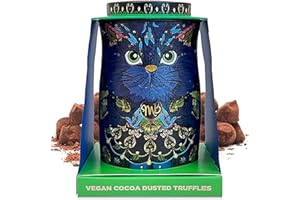 ‎MONTY BOJANGLES Monty Bojangles Vegane Midnight Prince Schokoladentrüffel (135g) mit Kakao bestäubt Vegane Pralinen in Sammlerdose mit Katzen-Design, Geschmack Cocoa Nib Nights, vegan