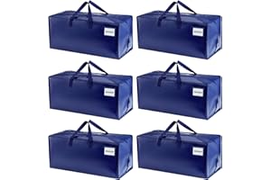 VENO 87 Liter extra große Umzugstaschen mit Rucksackgurten, Umzugshelfer, Starke Griffe und Reißverschlüsse, Kleideraufbewahrung, Wäschesäcke, wiederverwendbar und nachhaltig (Blau, 6er-Pack)