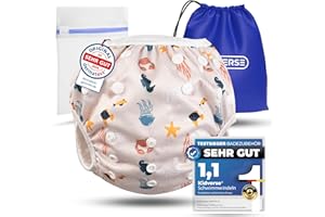 ‎KIDVERSE KIDVERSE Schwimmwindel Baby Badehose 0-3 Jahre - Hautfreundliche Schwimmwindeln wiederverwendbar & saugstark - Größenverstellbare Badewindel Baby Schwimmhose inklusive Tragetasche & Wäschenetz