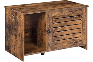 HOOBRO szafka dla kot z drzwiami lamelowymi, duży kontener do przechowywania żwirku, 80 x 45 x 46 cm, brązowy vintage EBF07MW01