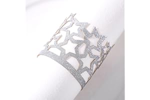 MORGIANA 50 Anneaux pour Serviettes en Papier, Anneaux pour Serviettes Jetables, Porte-Serviettes Jetables pour Décoration de Table pour Mariage, Fête de Noël et Dîner. (Étoile d'argent)