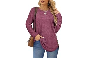 Aokosor Womens Long Sleeve Tops Ladies Jumpers Side Buttons Sweatshirts Tunic Tops