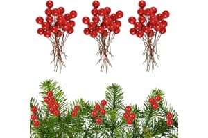 QIZHIQIAMY Rote Beeren Deko Weihnachten 100 Stück Weihnachtsbeeren 10mm Durchmesser Beerenzweig Künstlich Ilex Beeren Zweige Rote Hagebutten, Stechpalme für Kränze, Bäume, Pflanzen Weihnachtsdeko (Leuchtend Rot)