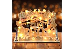 Hzdyopk Geldgeschenke Geburtstag, 60 Geburtstag Geschenk mit LED Lichterkette, Geschenk zum 60 Geburtstag für Mann Frau, Holz-Schild Gästebuch Kreatives 60. Geldgeschenke Dekoration