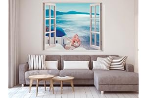 Oedim OedVinilo Ventana Vistas al Mar Desde Grecia | 100x90cm, Vinilo, Multicolor