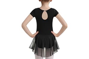 DANSHOW Girls Ballet Leotard for Dance Short Sleeve Water-drop Hollow Back Mesh Skirt Dance Leotard(Toddler/Little Girl/Big Girl)