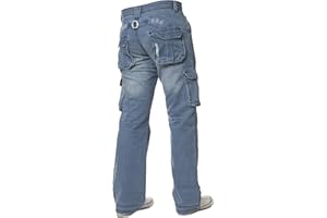 ZE ENZO New ENZO Mens Designer Cargo Combat Blue Coated Denim Jeans Pants All Waist Size