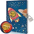 GINMLYDA Secret Diary with Lock for Boys, 7x5.25 Inches 160 Lined Pages Shakable Sequin Boy Diary Spacecraft Journal for Kids Notebook Boys Gifts for Birthday Presents Toys 5 6 7 8 9 10 Year Old