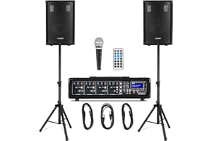 McGrey BP-210 Bandpack PA-Anlage - 4-Kanal Powermixer - digitaler Hall - Bluetooth - USB/SD-Slot - 2-Wege-Lautsprecher mit 10" Woofer und Horn - Inklusive Mikrofon, Stative und Kabel - 100 Watt