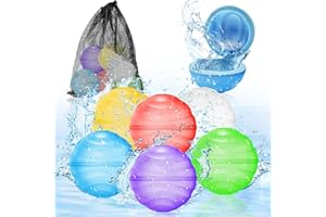 Almaxi 6PCS Reusable Water Balloons for Kids, Quick Fill Self Sealing Water Balloons with Mesh Bag, Summer Outdoor Toys for Kids, Silicone Water Bomb Balloons for Pool Beach Toys Garden Games-Shells